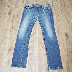Miss Me JE1052SX Skinny Jeans Women's Size 31X33Thick Stitch Flap Pocket Bling.